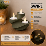GSArt Theelichthouder Swirl &ndash; 3D Geprint &ndash; Inclusief 3 LED Theelichtjes - Mat Donkergroen
