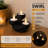 GSArt Theelichthouder Swirl &ndash; 3D Geprint &ndash; Inclusief 3 LED Theelichtjes - Mat Zwart