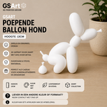 GSArt Decoratief Beeld Poepende Ballon Hond &ndash; Grappige Woondecoratie - 13cm Mat Wit