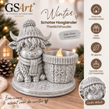 GSArt Theelichthouder Schotse Hooglander Winter &ndash; inclusief LED-kaarsje - Zijde Zilver