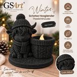GSArt Theelichthouder Schotse Hooglander Winter &ndash; inclusief LED-kaarsje - Mat Zwart