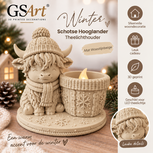 GSArt Theelichthouder Schotse Hooglander Winter &ndash; inclusief LED-kaarsje - Mat Woestijnbeige