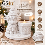GSArt Theelichthouder Schotse Hooglander Winter &ndash; inclusief LED-kaarsje - Mat Wit