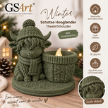 GSArt Theelichthouder Schotse Hooglander Winter &ndash; inclusief LED-kaarsje - Mat Donkergroen