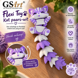 GSArt Flexi toy Fluffy tail Kat Paars-Wit 13 cm &ndash; Beweegbare 3D Geprinte Kat &ndash; Cadeau voor Kattenliefhebbers