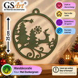 GSArt Christmas Reindeer &amp; Trees Wall Decoration 25 cm &ndash; Christmas Decor - Mat Donkergroen