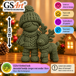 GSArt Knitted Look Kerst Jongen met Rendier 18 cm &ndash; Gebreide Look Beeldje - Mat Donkergroen