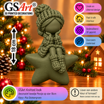 GSArt Knitted Look Meisje op Ster 18 cm &ndash; Kerstdecoratie Beeldje - Mat Donkergroen
