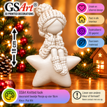 GSArt Knitted Look Meisje op Ster 18 cm &ndash; Kerstdecoratie Beeldje - Mat Wit