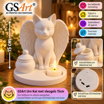 GSArt Kattenurn met Vleugels 15 cm &ndash; Dierenurn met LED Theelichtje en Timer