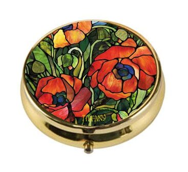 Goebel - Louis Comfort Tiffany | Pillendoosje Oriental Poppy | Metaal - 5cm - 3 vakjes - 4 stuks