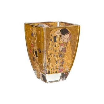 Goebel&reg; - Gustav Klimt | Windlicht / Theelicht &quot;De Kus&quot; | Glas, 11cm, waxinelicht houder, met echt goud