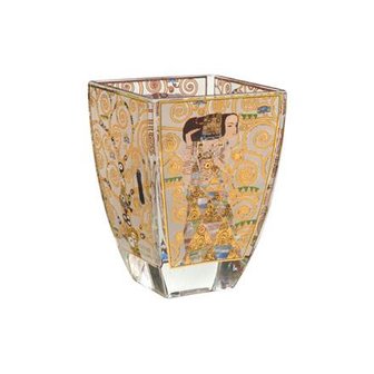 Goebel&reg; - Gustav Klimt | Windlicht / Theelicht &quot;De verwachting&quot; | Glas, 11cm, waxinelicht houder, met echt goud