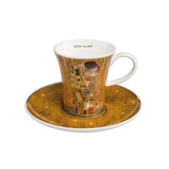 Goebel - Gustav Klimt | Kop en schotel De Kus | Porselein - 100ml - 12cm - met echt goud