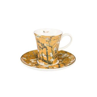 Goebel - Vincent van Gogh | Kop en schotel Espresso Amandelboom goud | Porselein - 12cm - 100ml - met echt goud