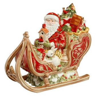 Goebel - Fitz and Floyd | Decoratief beeld / figuur Kerstman op slee | Aardewerk - 34cm - kerst