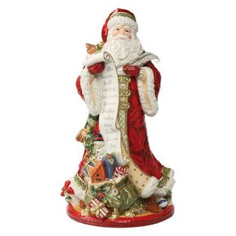 Goebel - Fitz and Floyd | Decoratief beeld / figuur Kerstman met scroll | Aardewerk - 48cm - kerst