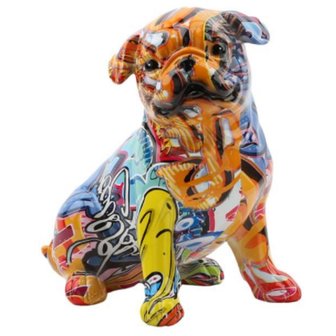 Graffiti Art Decoratief beeld Kleurrijke Mopshond 19cm