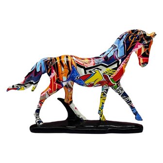 Graffiti Art Decoratief beeld Kleurrijk Lopend Paard 30cm