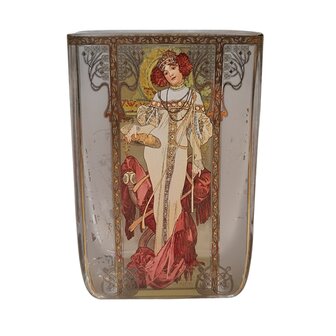 Goebel - Alphonse Mucha | Windlicht / Theelicht Herfst 1900 | Glas, 10cm, waxinelicht houder, met echt goud