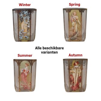 Goebel - Alphonse Mucha | Windlicht / Theelicht Herfst 1900 | Glas, 10cm, waxinelicht houder, met echt goud