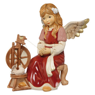 Goebel - Kerst | Decoratief beeld / figuur Engel sprookjes spinnewiel rood | Aardewerk - 36cm - Limited Edition