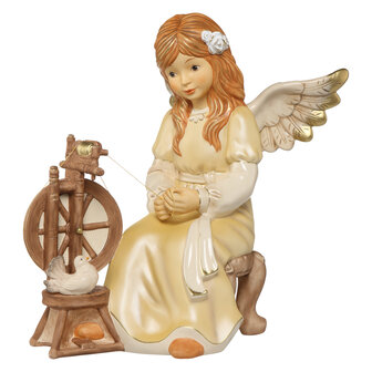 Goebel - Christmas | Decorative statue / figure Angel fairy tales spinning wheel yellow | Pottery - 36cm - Limited Edition