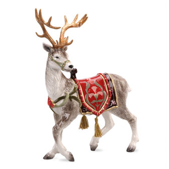Goebel - Fitz and Floyd | Decoratief beeld / figuur Rendier met zadel rood | Aardewerk - 37cm - kerst