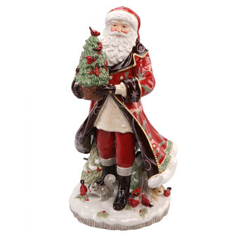 Goebel - Fitz and Floyd | Decoratief beeld / figuur Kerstman met boom Rood | Aardewerk - 50cm - kerst