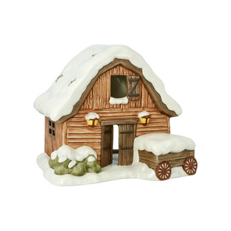 Goebel - Christmas | Windlight Barn | Earthenware - 19 cm - tea light - tea light holder