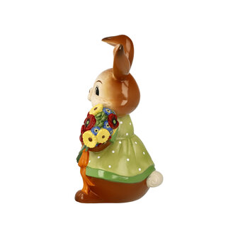 Goebel - Pasen | Decoratief beeld / figuur Haas Konijnenmeisje Een boeket bloemen | Aardewerk - 25cm - paashaas
