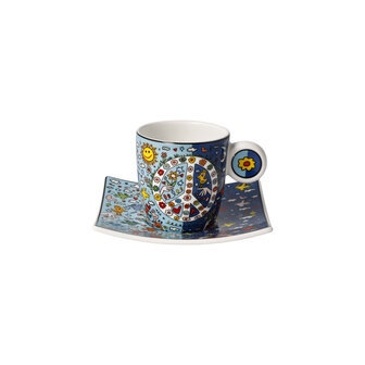 Goebel - James Rizzi | Cup and Saucer Espresso Give Peace a Chance | Porcelain - 10cm - 100ml
