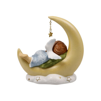 Goebel - Nina et Marco | Statue / figurine d&eacute;corative Ange gardien confortable nuit au clair de lune | Porcelaine - 11cm