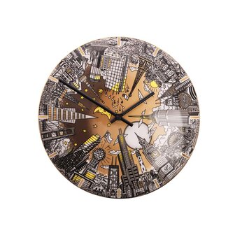 Goebel-Charles Fazzino | Horloge murale Le monde tourne en rond | Porcelaine - 31 cm - avec de l&#039;or v&eacute;ritable