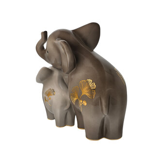 Goebel - Elephant | Decoratief beeld / figuur Kindani &amp; Latika | Aardewerk - 24cm - olifant - met echt goud - Limited Edition