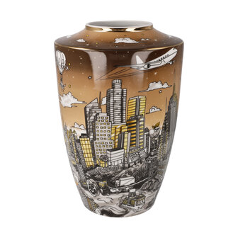 Goebel-Charles Fazzino | Vase Voyageant &agrave; travers le monde | Pop Art - porcelaine - 24cm
