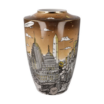 Goebel-Charles Fazzino | Vase Voyageant &agrave; travers le monde | Pop Art - porcelaine - 24cm