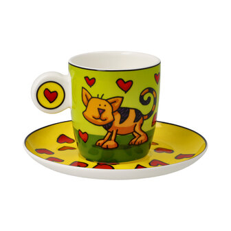 Goebel - Ed Heck | Cup and saucer Espresso Love Cat | Porcelain - 12cm - 100ml