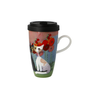 Goebel - Rosina Wachtmeister | Koffie / Thee Mok Lestate in giardino | Beker to go - porselein - 500ml - met deksel