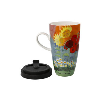 Goebel - Rosina Wachtmeister | Koffie / Thee Mok Lestate in giardino | Beker to go - porselein - 500ml - met deksel