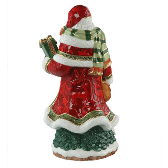 Goebel - Fitz and Floyd | Decoratief beeld Kerstman met cadeau | Aardewerk - 32cm - kerst