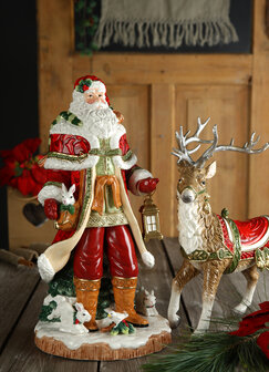 Goebel - Fitz and Floyd | Decoratief beeld Kerstman met cadeau | Aardewerk - 32cm - kerst