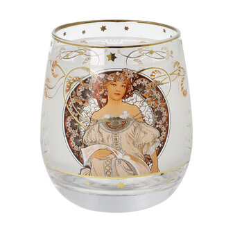 Goebel - Alphonse Mucha | Windlicht / Theelicht Mijmering | Glas - 9cm - waxinelicht houder - met echt goud