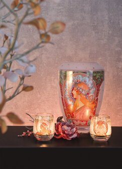 Goebel - Alphonse Mucha | Windlicht / Theelicht Sterrenbeeld | Glas - 9cm - waxinelicht houder - met echt goud