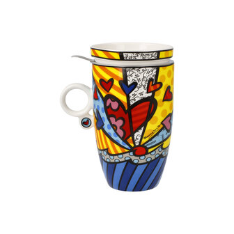 Goebel - Romero Britto | Theekop met deksel en zeef A New Day | Beker - porselein - 450ml