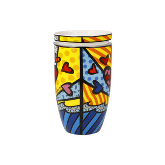 Goebel - Romero Britto | Theekop met deksel en zeef A New Day | Beker - porselein - 450ml