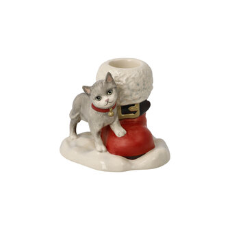 Goebel - Kerst | Kandelaar Kat met schoen | Aardewerk - 8cm - 1 kaars