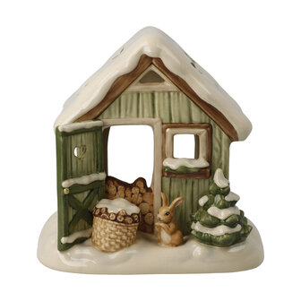 Goebel - Kerst | Decoratief beeld Besneeuwde tuinhuisje | Aardewerk - 16cm