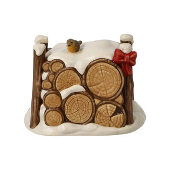 Goebel - Kerst | Decoratief beeld Winterhoutstapel | Aardewerk - 7cm