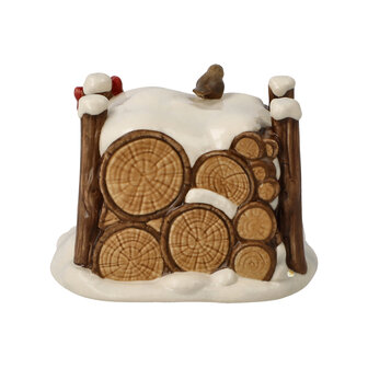 Goebel - Kerst | Decoratief beeld Winterhoutstapel | Aardewerk - 7cm